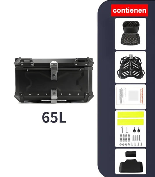 Top Case Aluminio 65 litros Negro, Con Respaldo
