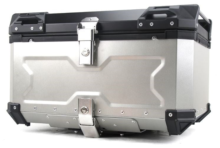 Top Case Aluminio 65 litros Silver Tapa Negra, Con Respaldo