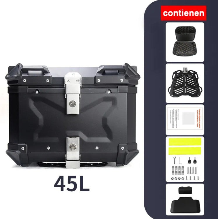 Top Case Aluminio 45 litros Negro, Con Respaldo