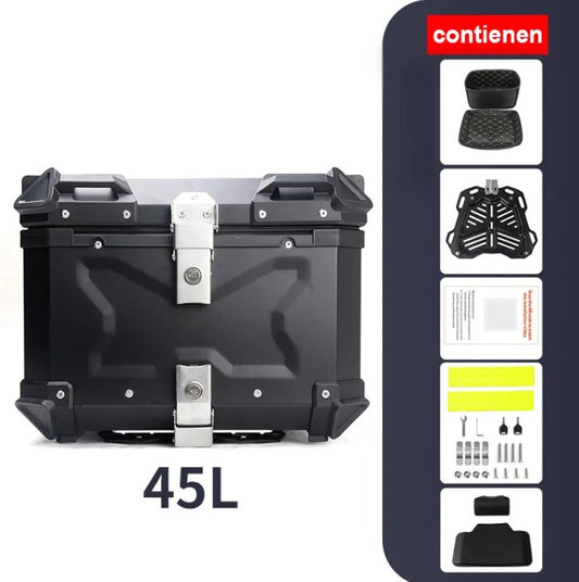 Top Case Aluminio 45 litros Negro, Con Respaldo