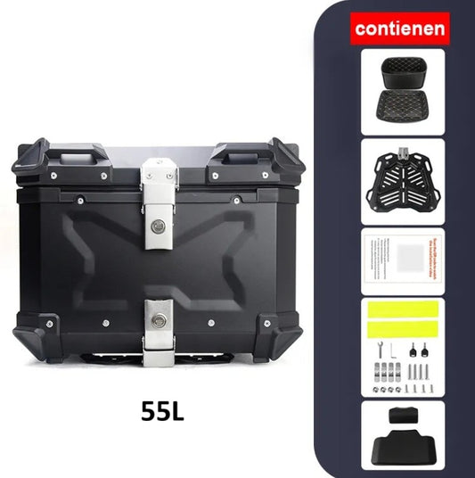 Top Case Aluminio 55 litros Negro, Con Respaldo