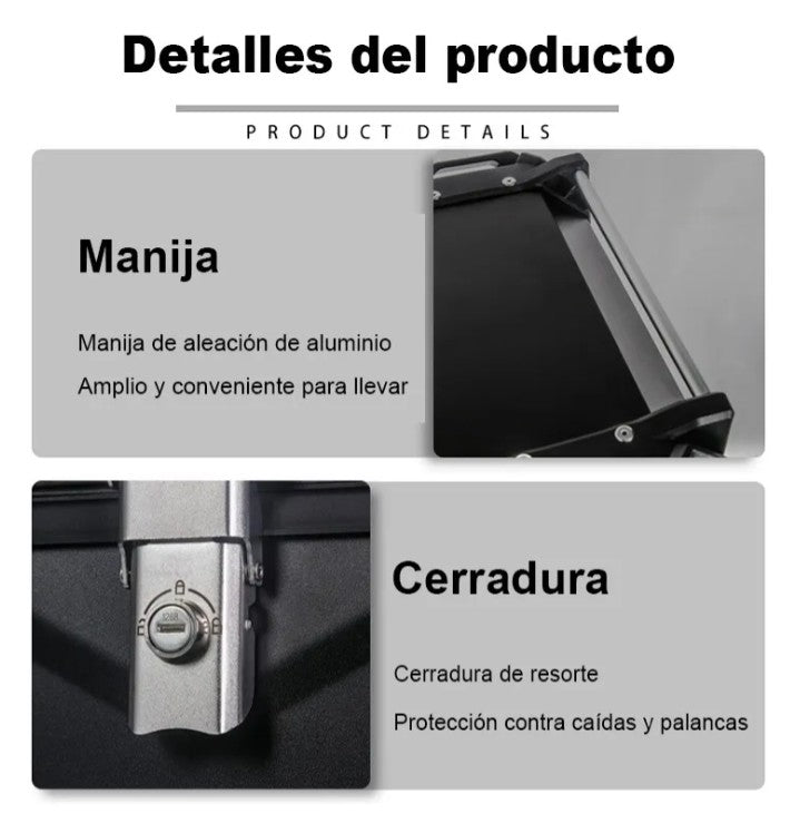 Top Case Aluminio 65 litros Silver Tapa Negra, Con Respaldo