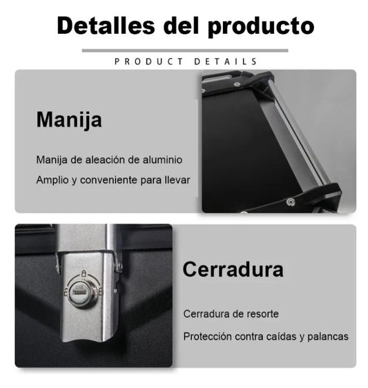 Top Case Aluminio 65 litros Silver Tapa Negra, Con Respaldo