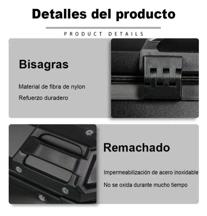 Top Case Aluminio 65 litros Silver Tapa Negra, Con Respaldo