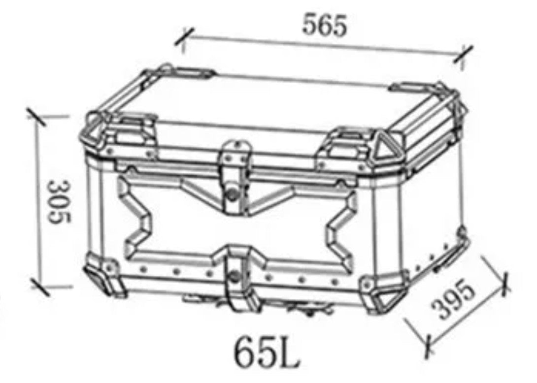 Top Case Aluminio 65 litros Silver Tapa Negra, Con Respaldo