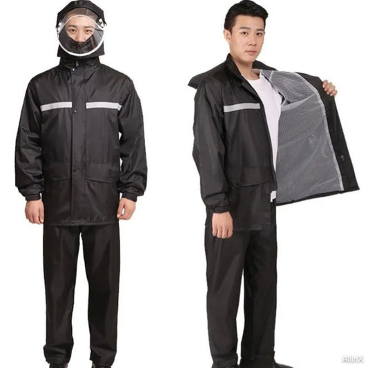 Traje De Agua Negro Impermeable Motociclista Reflectante (Tallas)
