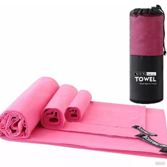 Set 3 Toalla Baño Viaje Microfibra Secado Rápido + Bolso (Colores)