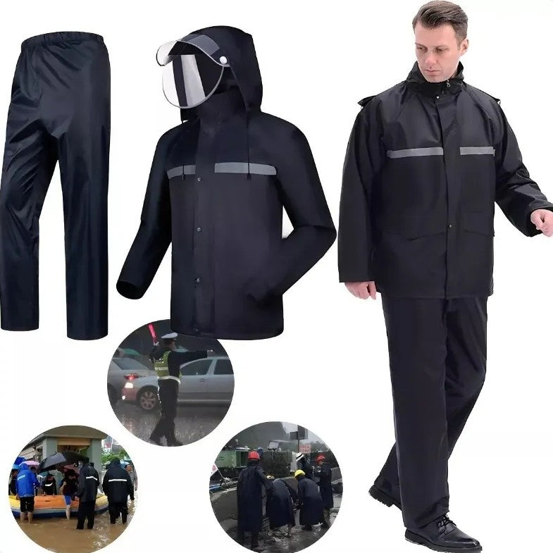 Traje De Agua Negro Impermeable Motociclista Reflectante (Tallas)