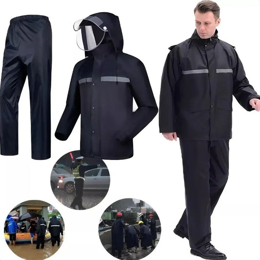 Traje De Agua Negro Impermeable Motociclista Reflectante (Tallas)