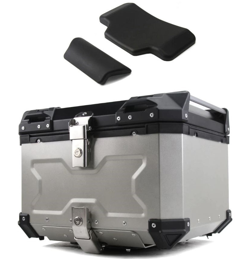 Top Case Aluminio 45 litros Silver Tapa Negra, Con Respaldo