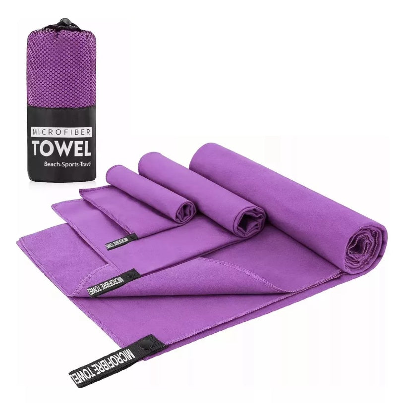 Set 3 Toalla Baño Viaje Microfibra Secado Rápido + Bolso (Colores)