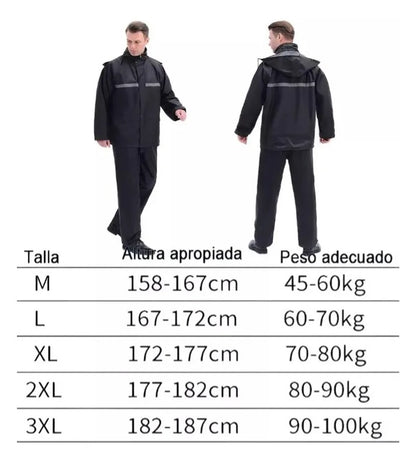 Traje De Agua Negro Impermeable Motociclista Reflectante (Tallas)