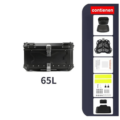 Top Case Aluminio 65 litros Negro, Con Respaldo