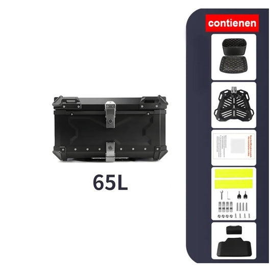 Top Case Aluminio 65 litros Negro, Con Respaldo