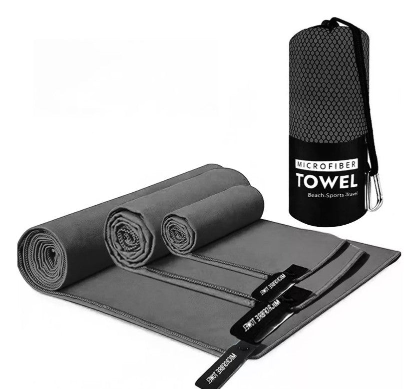 Set 3 Toalla Baño Viaje Microfibra Secado Rápido + Bolso (Colores)