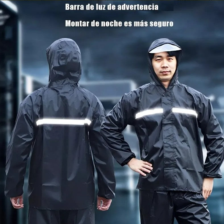 Traje De Agua Negro Impermeable Motociclista Reflectante (Tallas)