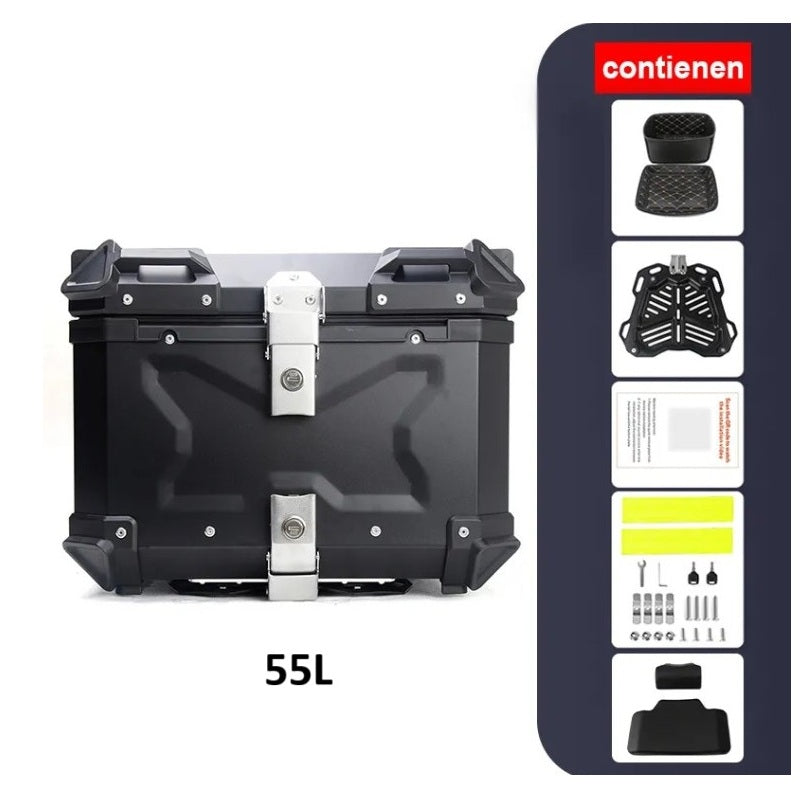 Top Case Aluminio 55 litros Negro, Con Respaldo