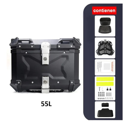 Top Case Aluminio 55 litros Negro, Con Respaldo