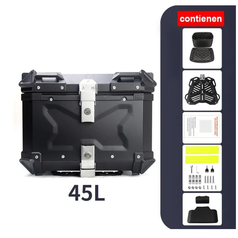 Top Case Aluminio 45 litros Negro, Con Respaldo