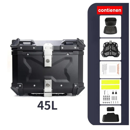 Top Case Aluminio 45 litros Negro, Con Respaldo