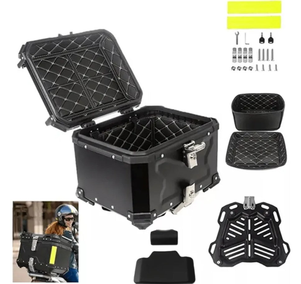 Top Case Aluminio 55 litros Negro, Con Respaldo