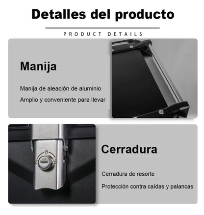 Top Case Aluminio 55 litros Silver Tapa Negra, Con Respaldo