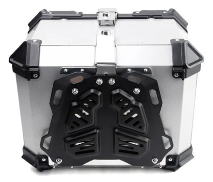 Top Case Aluminio 45 litros Silver Tapa Negra, Con Respaldo