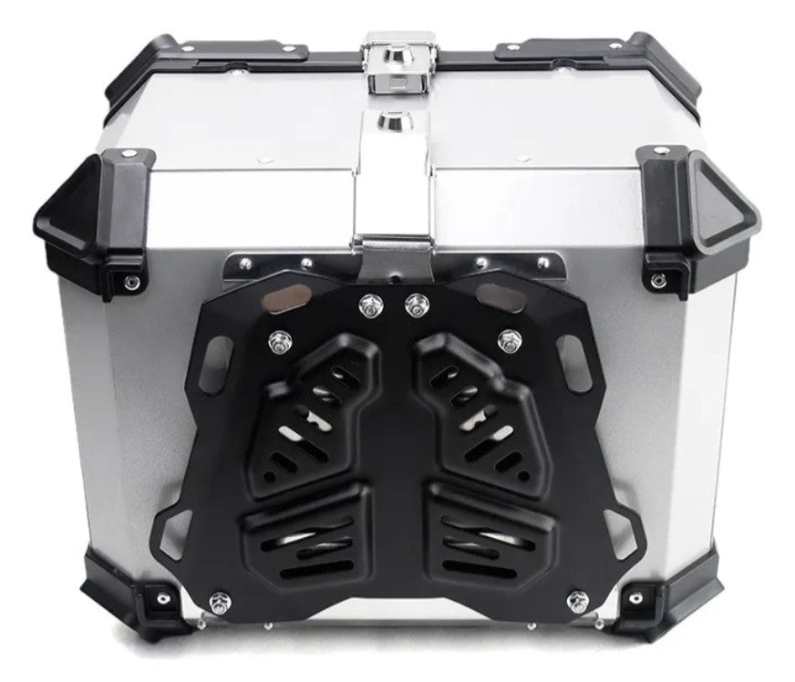 Top Case Aluminio 55 litros Silver Tapa Negra, Con Respaldo