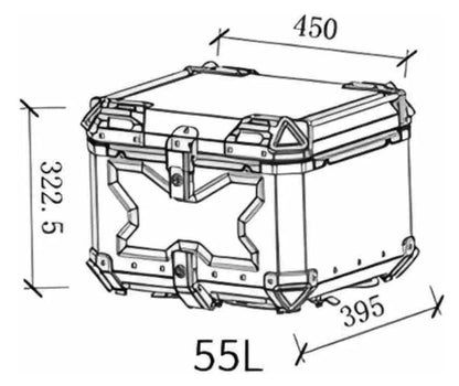 Top Case Aluminio 55 litros Negro, Con Respaldo